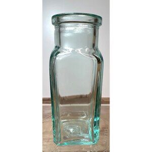 Vintage Clear Green Glass Square Jar For Decorative Or Storage Use